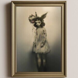 Eerie Girl with Monster Art Print | Dark Fantasy Portrait